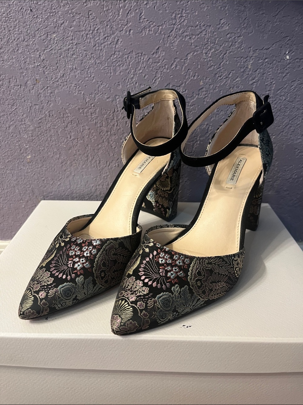 Alex Marie Floral Brocade Ankle-Strap Pumps
